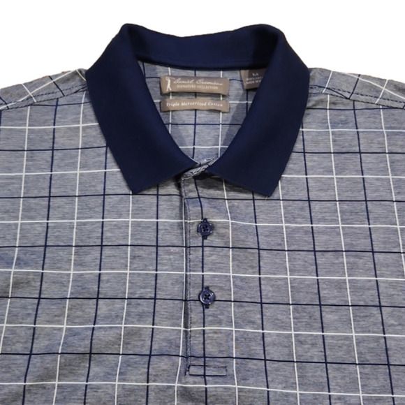 DANIEL Cremieux Blue Square Print Polo Shirt - Picture 2 of 9